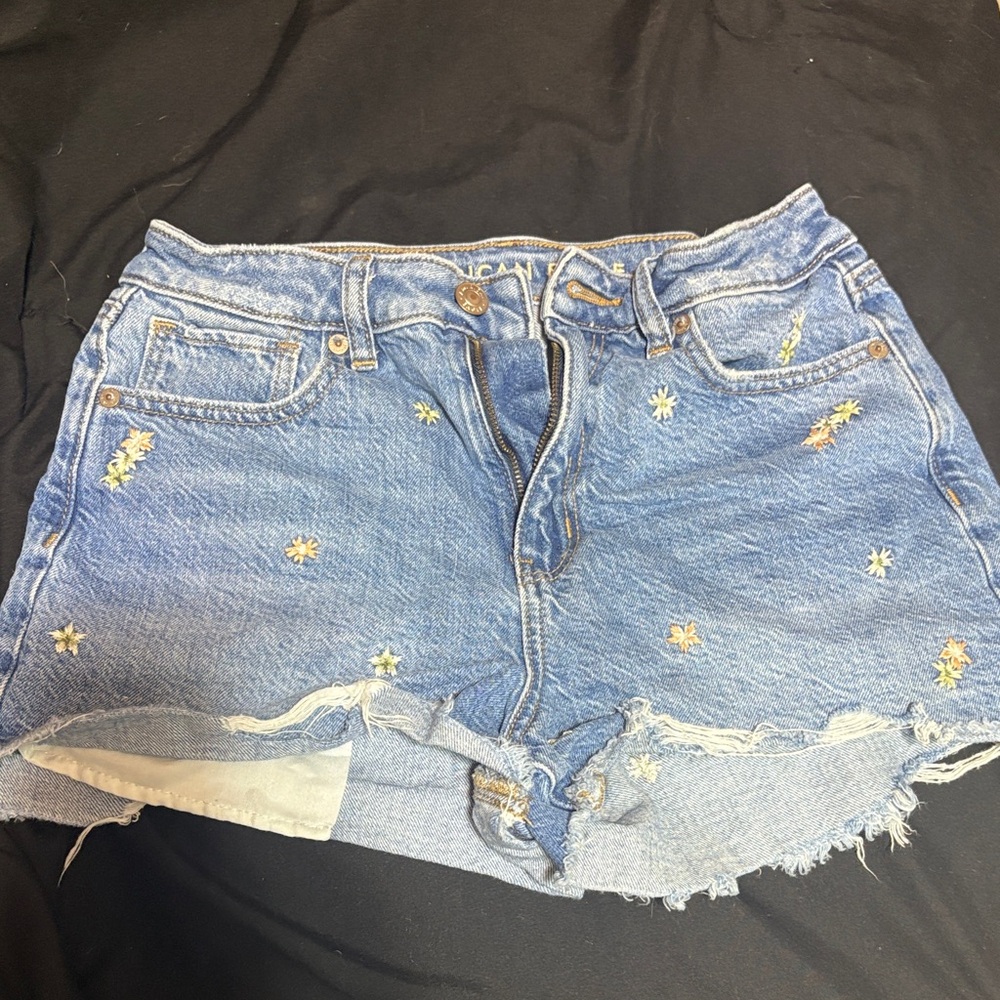 American Eagle Outfitters Blue Jean Shorts with Daisy Embroidery